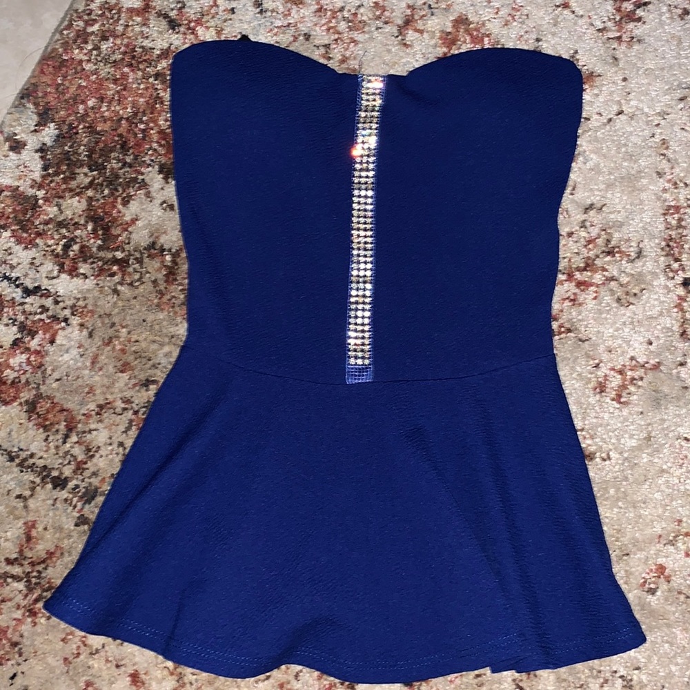 Blue strapless top
